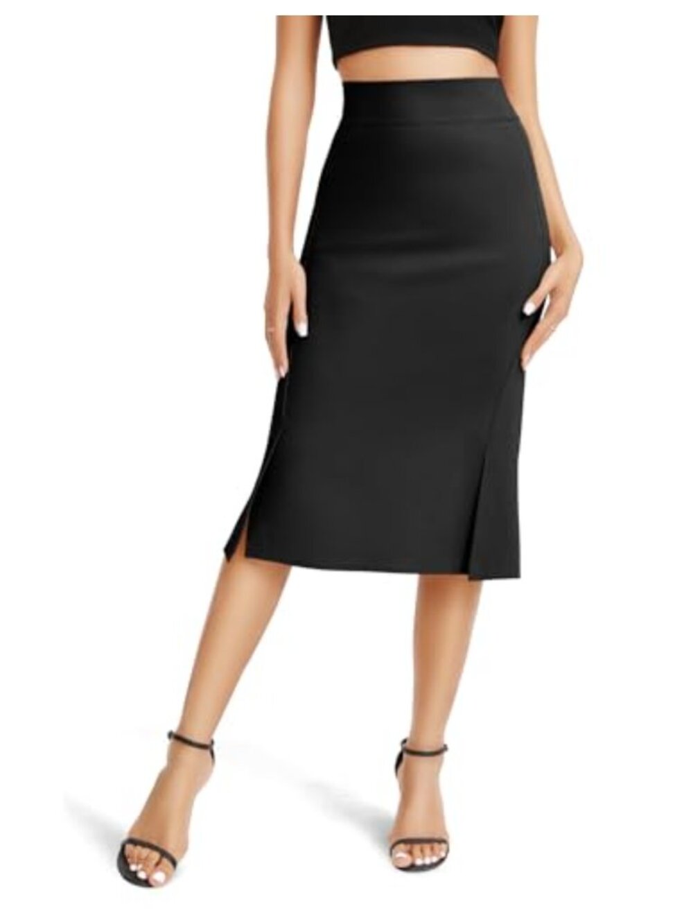 Stretch Fishtail Pencil Skirt High Waist Bodycon Midi with Slit Office